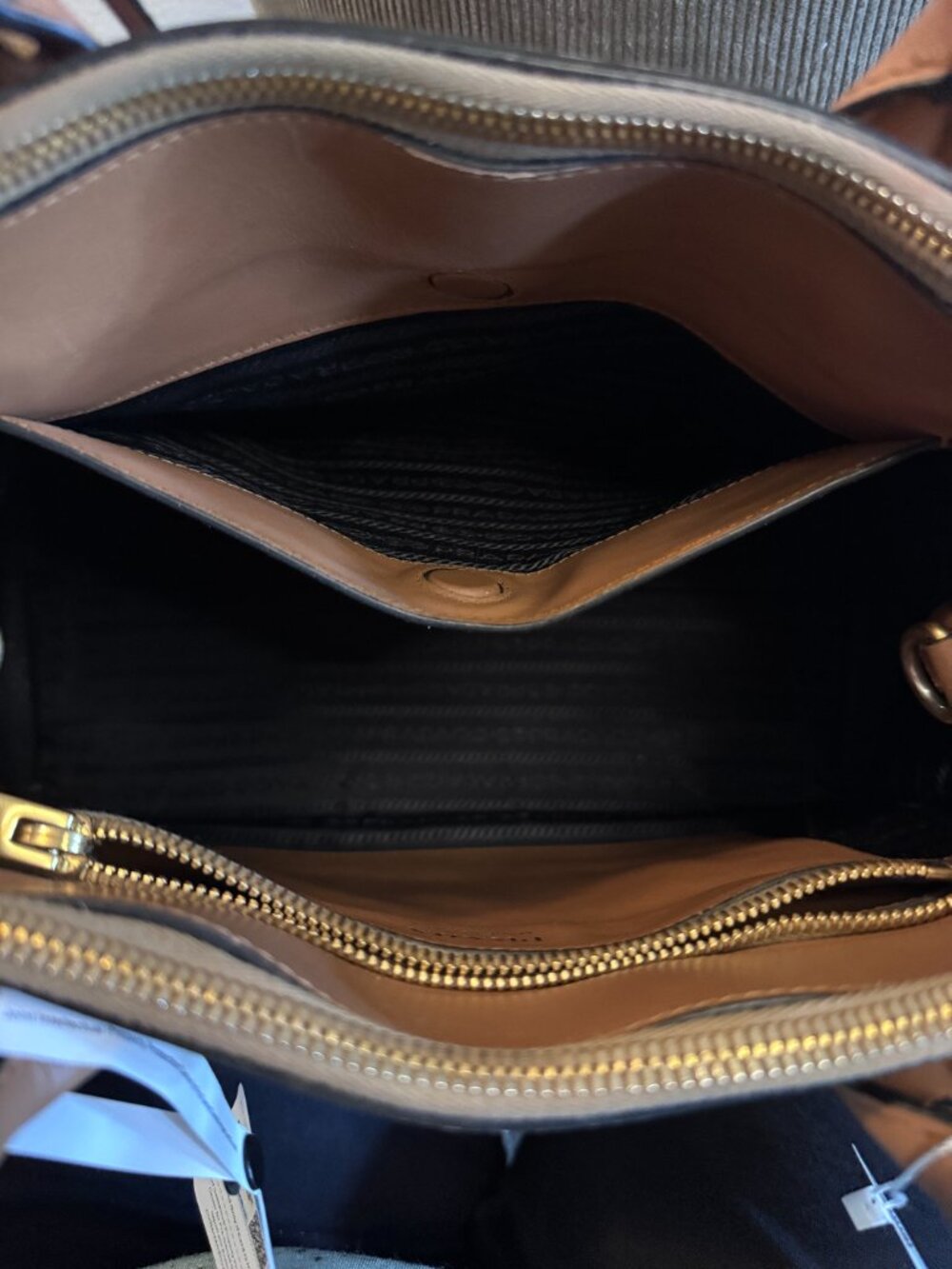 Prada Saffiano Leather Brown Tan Satchel Tote Crossbody Bag - Picture 11 of 14